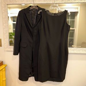 Anne Klein Black Dress Suit Set Long Coat & Sleeveless Dress FRESHLY Dry Cleaned